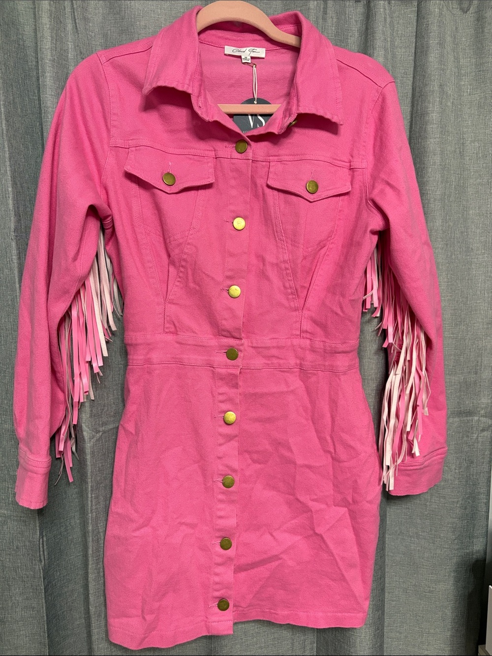 Pink Fringe Denim Jacket Dress by